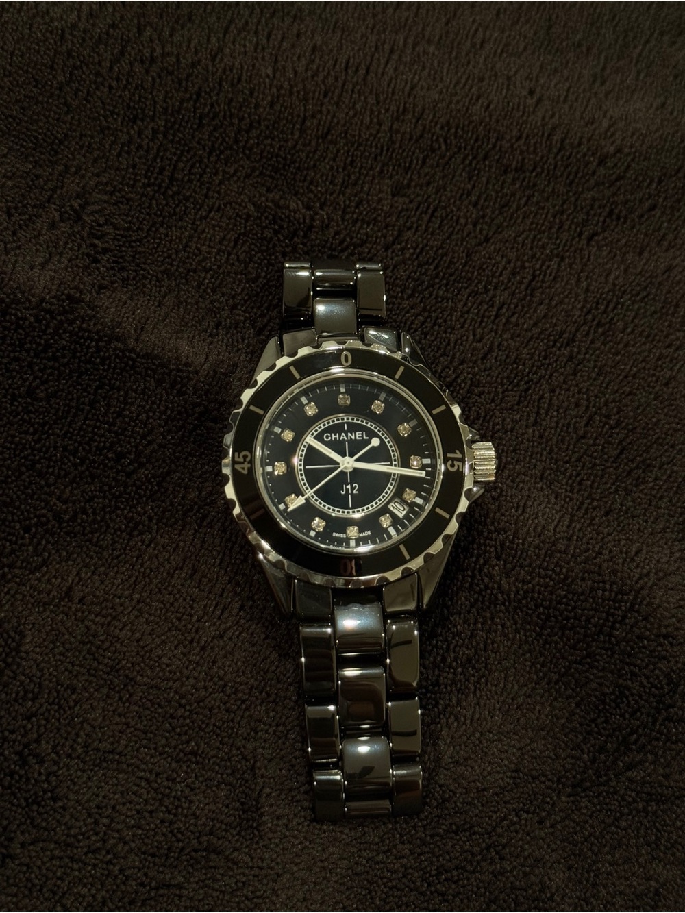 Chanel Black Ceramic J12 Watch with Diamond Bezel Numbers *FOR PARTS*